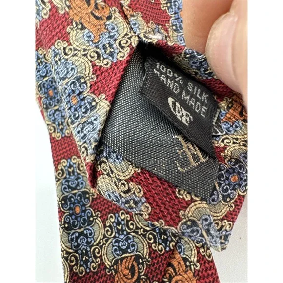 Daniel De Fasson Collection Men's Necktie Tie Silk Handmade Maroon Blue Gold - Picture 3 of 7